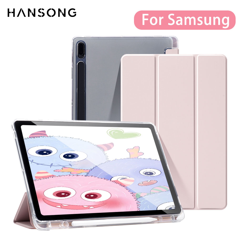 Para samsung galaxy tab s9 fe 11 plus s9 s8 s7 plus fe 12.4 em caso transparente volta tablet capa para tab s7 s8 11 "titular de lápis
