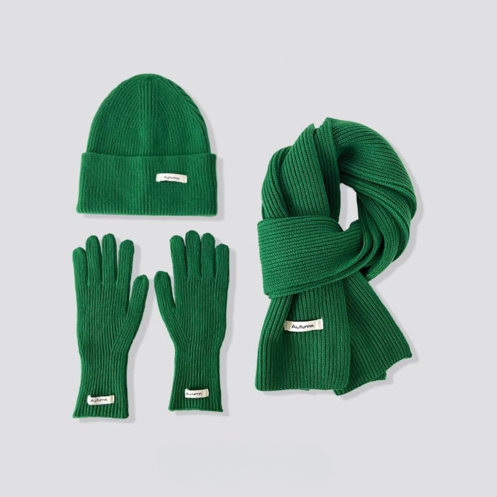 Knitted Winter Scarf Woman Solid Color Hat Scarf Gloves Women's Windproof Adult Three-piece Set Fashion Women's Scarf Hat Set