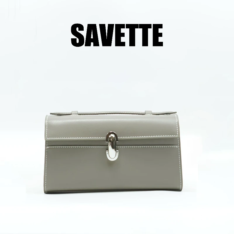 Savette-女性用の本革のトートバッグ,シンプルなハンドバッグ,小さな四角い列のバッグ,長方形のバッグ,対称的なポシェット,新品
