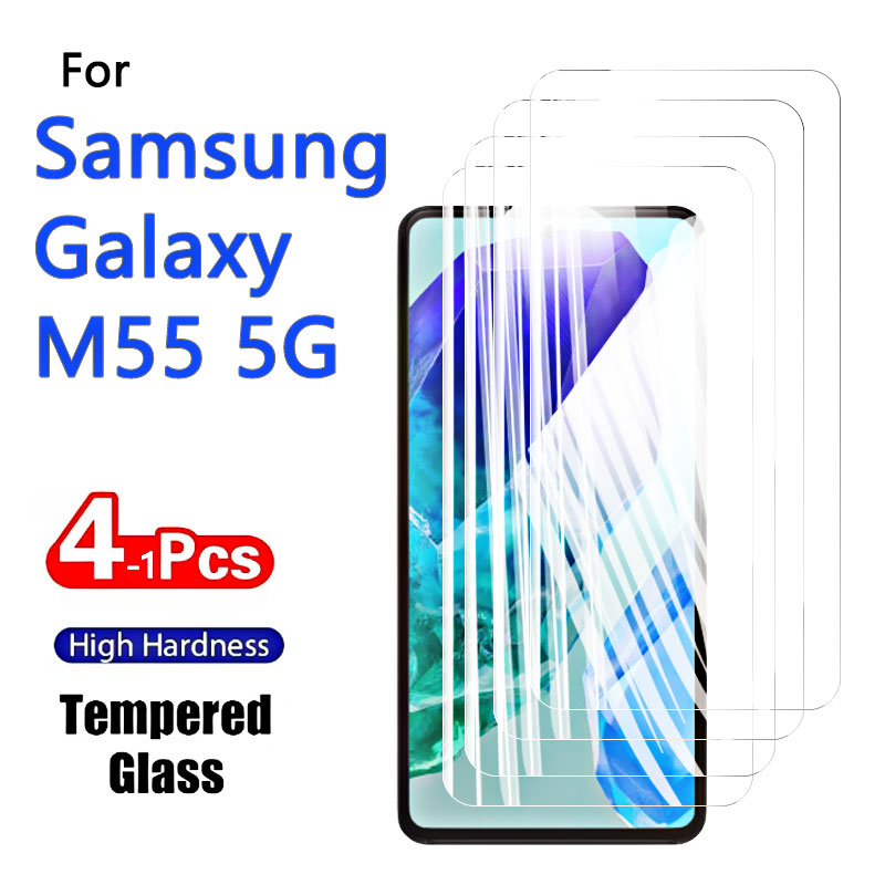Protector de pantalla para Galaxy M55 5G Samsung, cristal templado 9H, funda antiarañazos de aluminio alto, amigable con huella dactilar, 1-4 Uds.