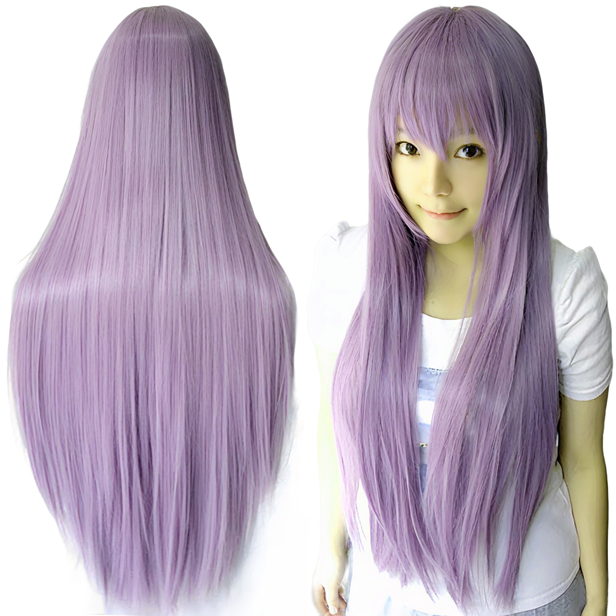 Peluca Larga y Lisa de Pelo Sintético Morado para Cosplay de Anime, Disfraz de Halloween de Kagami Hiiragi, Pelucas Mizore Shirayuki con Flequillo