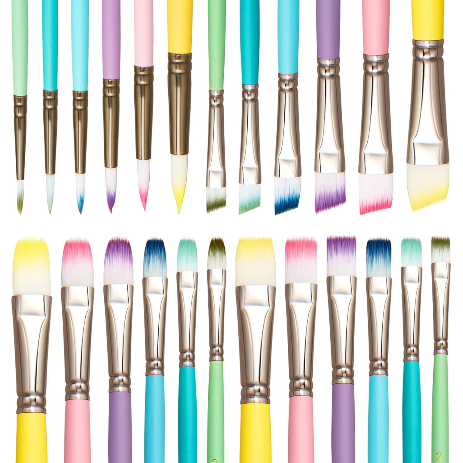 Juego de pinceles profesionales para pintura de artista, pinceles de punta fina, mango de madera, punta plana redonda de nailon, multicolor, 6 piezas