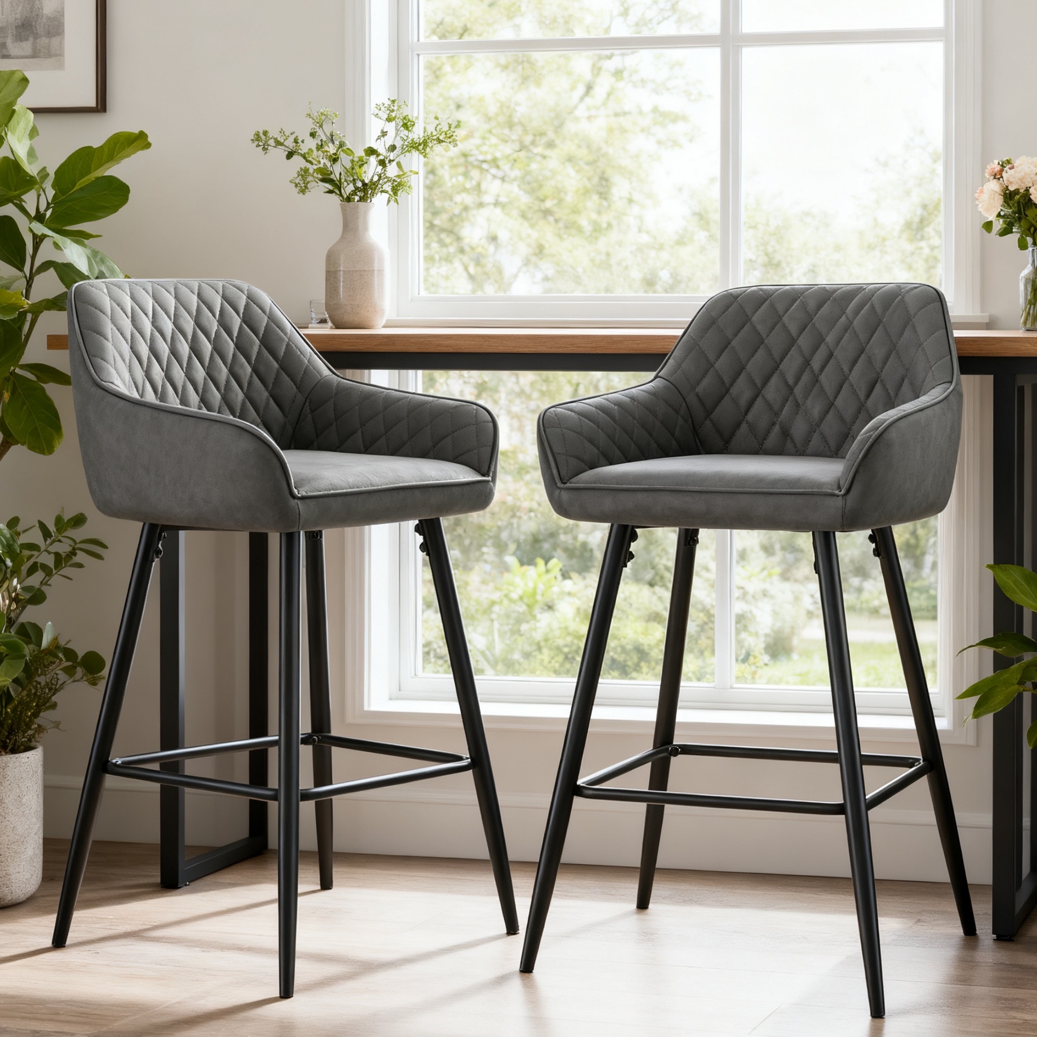 JYMTOM Barhocker Kunstleder/Samt Barstühle mit gepolsterter Sitz Rückenlehne Armlehne y Metallbeine Bistrohocker leuk Esszimmer