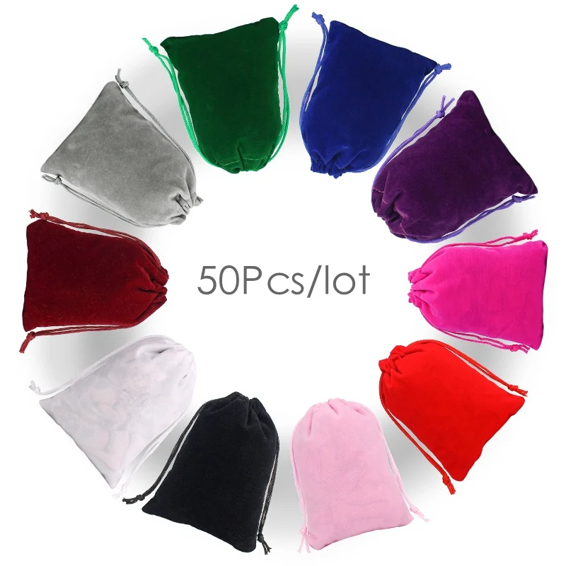 50 Teile/los Kordelzug Samt Beutel 5x7/7x9/9x12/10x15 cm Beutel kleine Größe Schmuck Geschenk Display Verpackung Taschen Können Angepasst