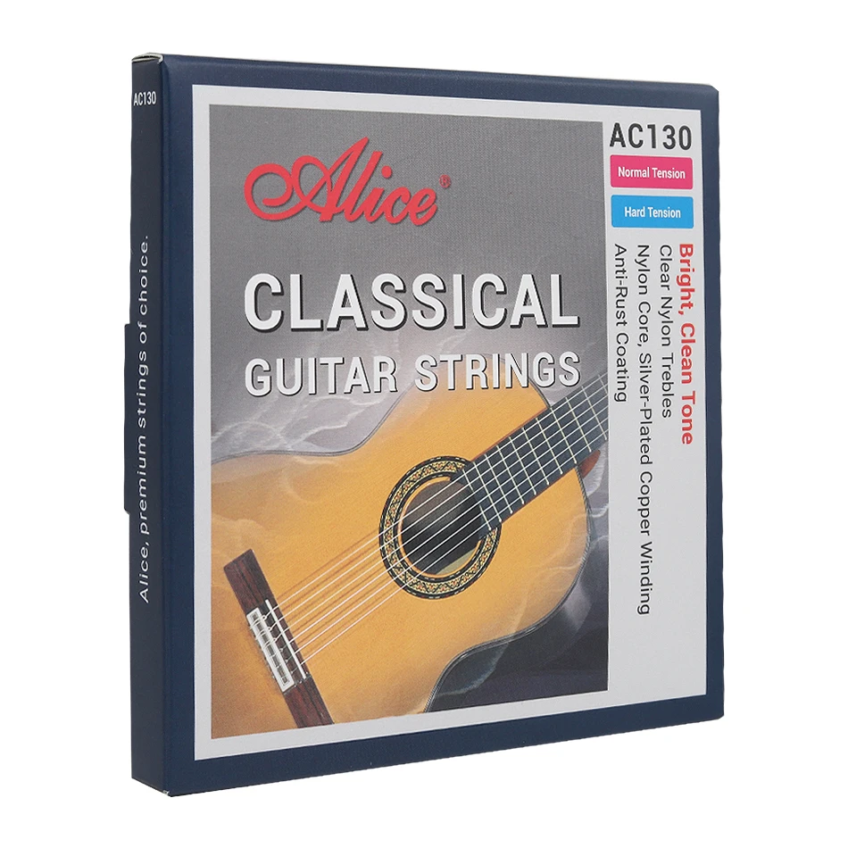 Set di corde per chitarra classica Alice AC130 Set di corde semplici in nylon trasparente Avvolgimento in lega di rame placcato argento Rivestimento antiruggine