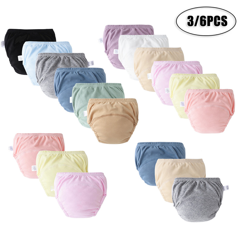Calças de fraldas de bebê cor sólida algodão criança infantil calça de treinamento à prova dwaterproof água reutilizável shorts recém-nascidos todas as estações 3/6 pçs/lote