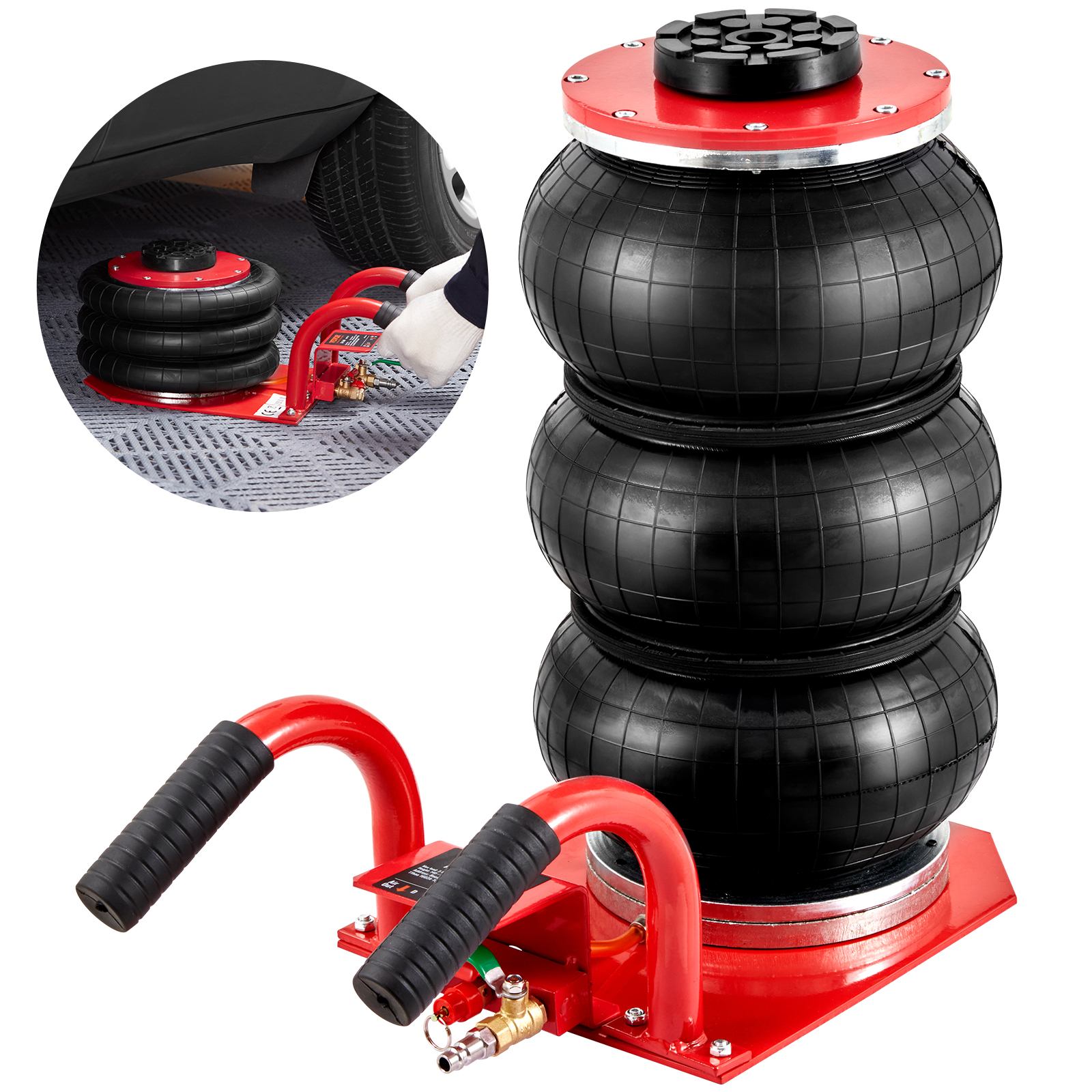 SucceBuy Triple Bag Air Jack 3 ตัน/6600 ปอนด์แบบพกพาแจ็ครถนิวเมติก Heavy Duty & Quick Lifting สําหรับโรงรถซ่อมรถยนต์