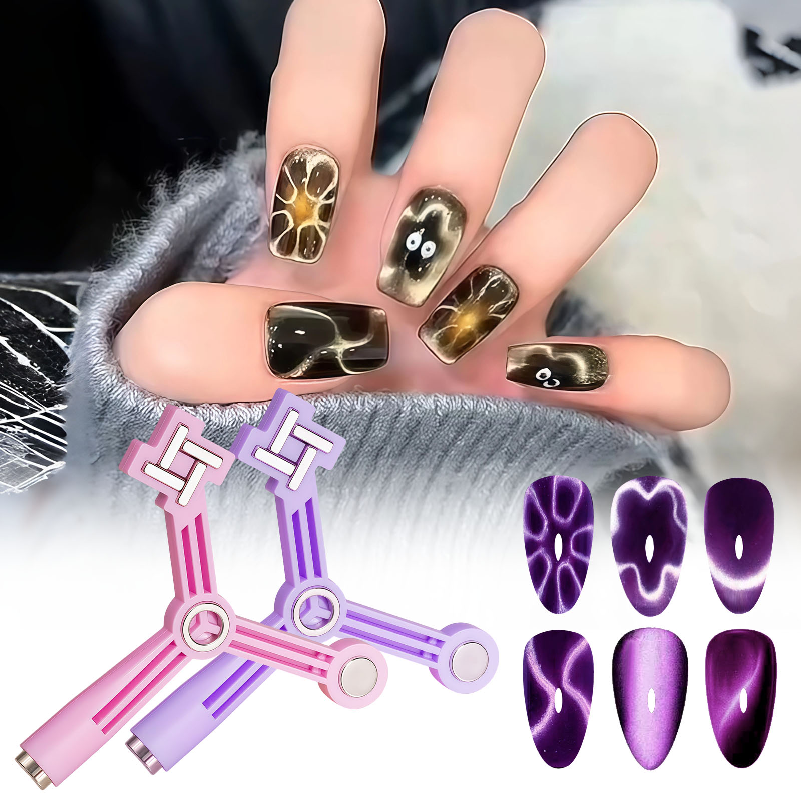 4 in 1 Cat Eye Magnet Tool Strong Magnetic Stick for French Star Flower Cat Eye Designs Magnet Pen for Nails Art Salon DIY