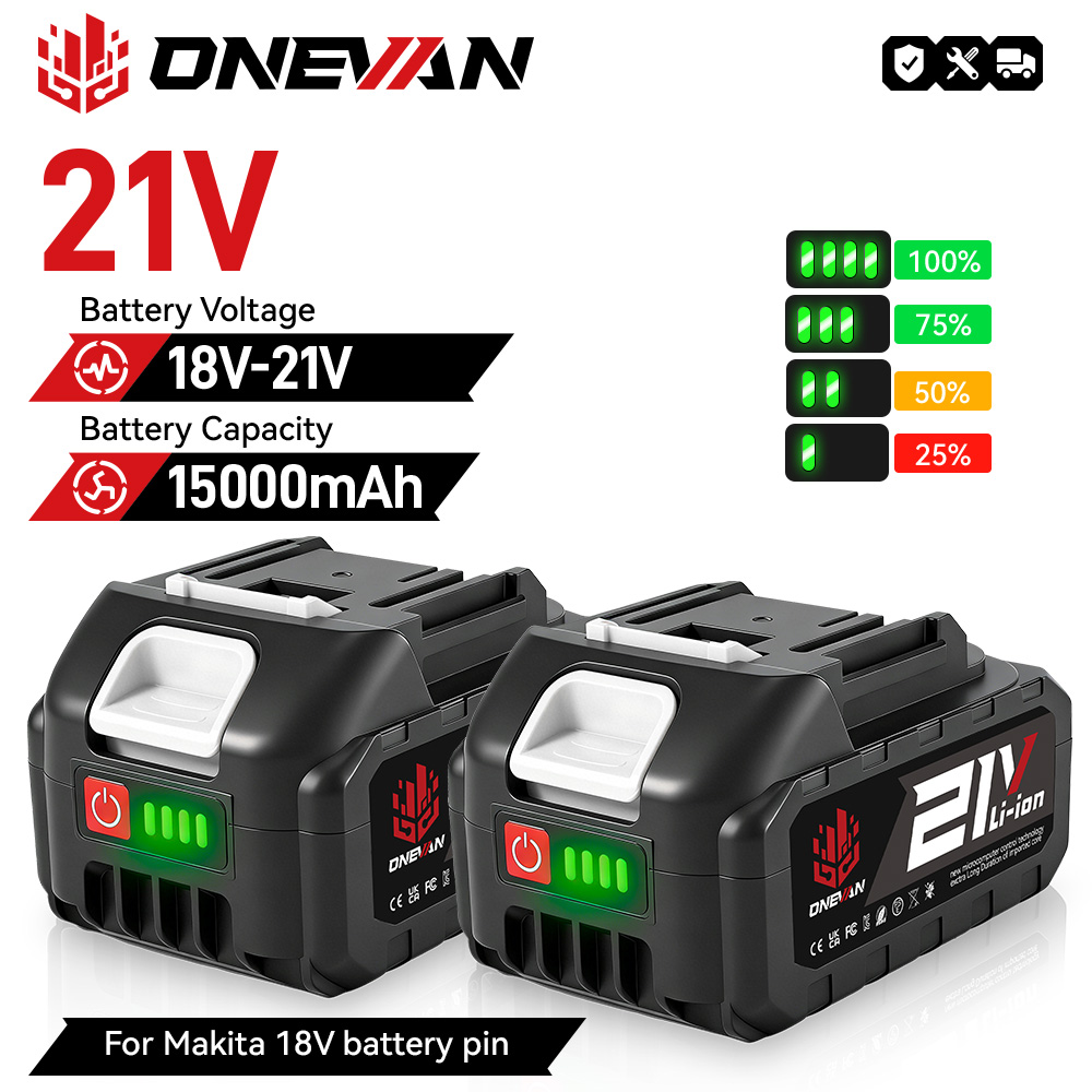 Аккумулятор ONEVAN 15000 мАч BL1850 BL1840 для беспроводного электрического гайковерта и дрели, совместимый с аккумуляторами Makita 18V.