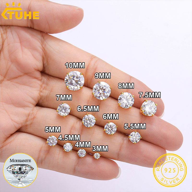 TUHE D – boucles d'oreilles en Moissanite couleur VVS1, en argent Sterling 925, pour hommes et femmes, 5mm-10mm, à visser, S925, cadeau de mariage