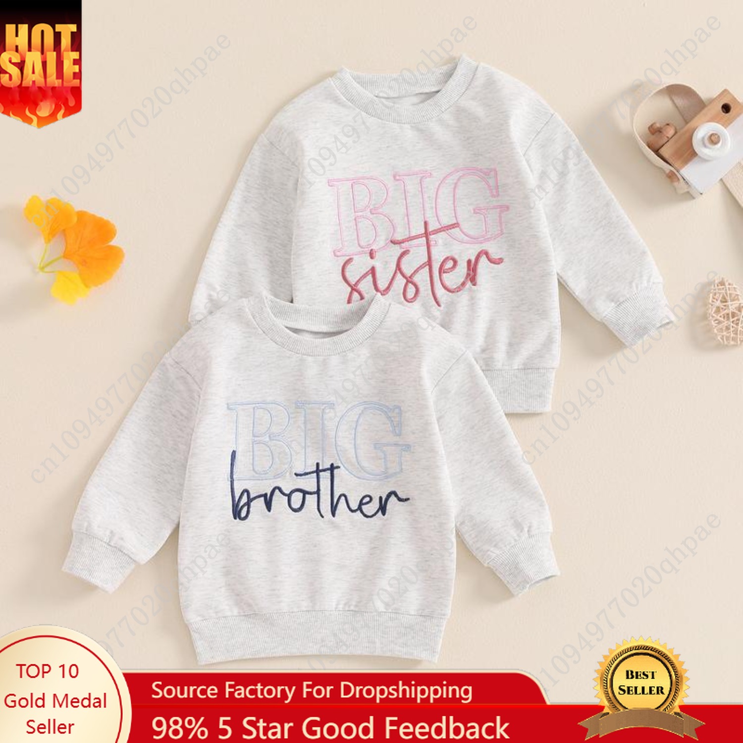 Kids Toddler Girls Boys Sweatshirt Sister Brother Matching Clothes Letter Embroidery Pullovers Crewneck Sweatshirt Tops Fall Win