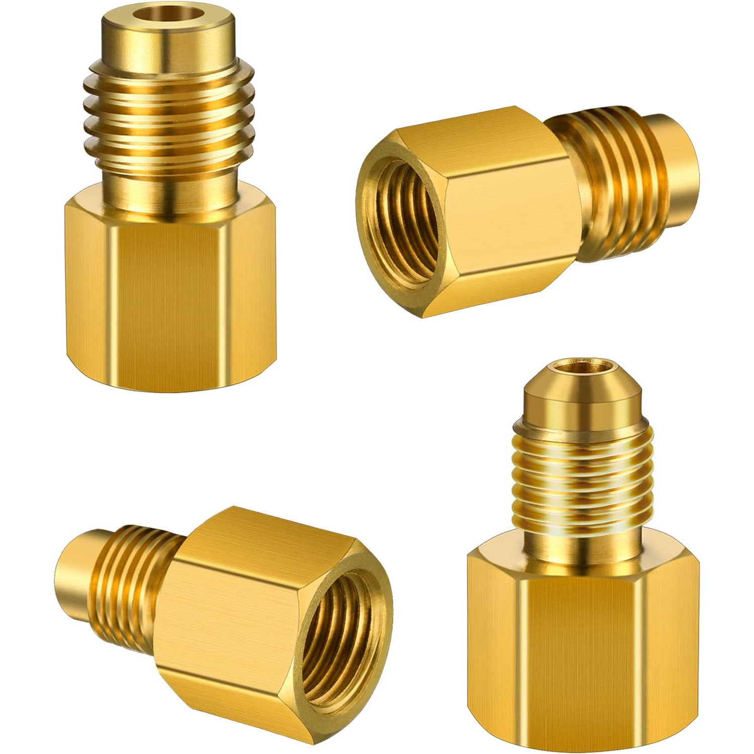4PCS R134A Brass Refrigerant Tank Adapter to R12 Fitting Adapter 1/2 Female to 1/4 Male Flare Adaptor Valve Core and Vacuum Pump