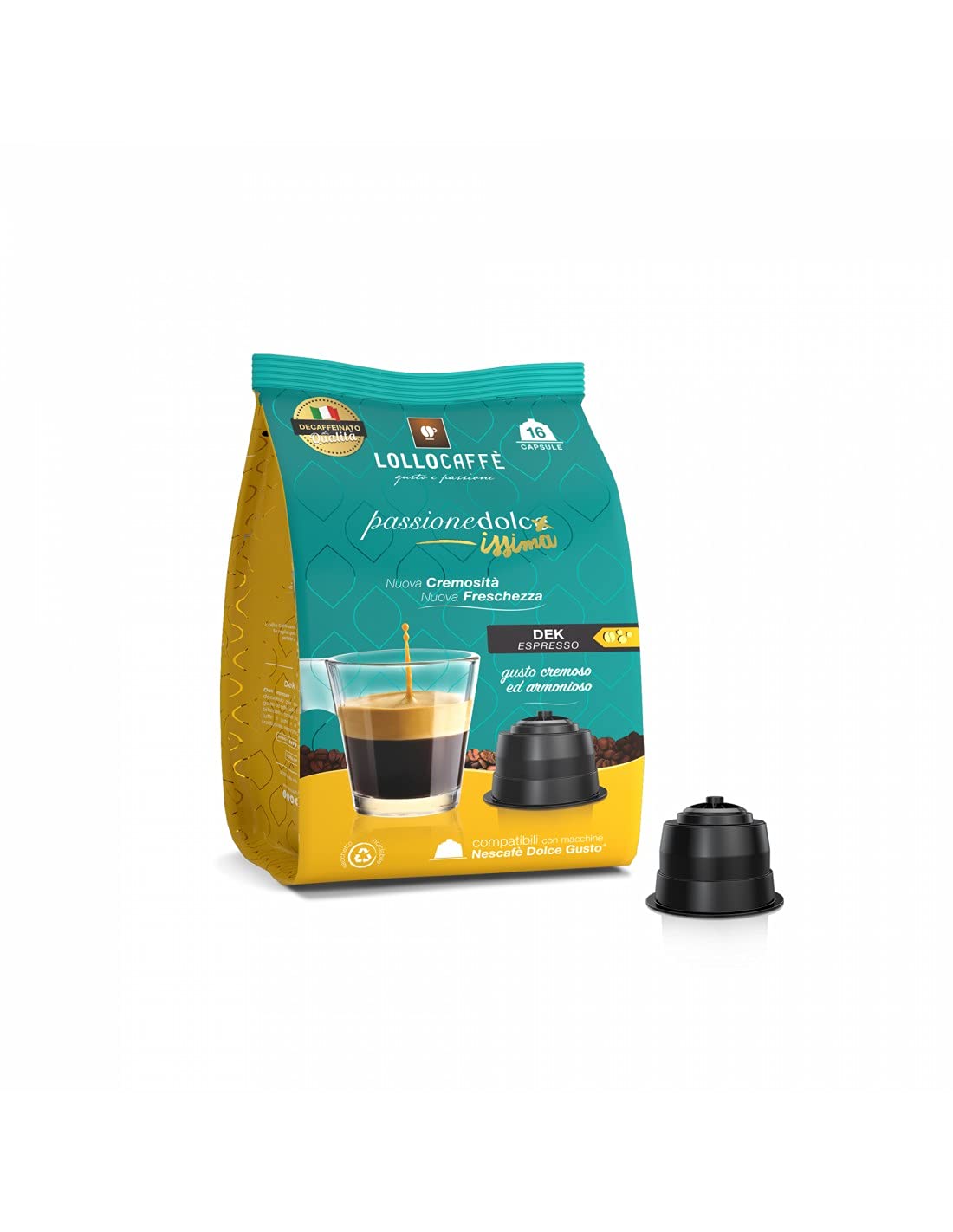 Mezcla de Café Lollo Dec- 96 cápsulas (6 paquetes de 16) -Compatible con Máquinas Nescafé * Dolce Gusto *