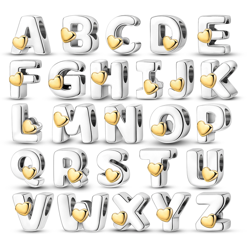 Abalorios del alfabeto DIY de Plata de Ley 925, cuentas con letras de corazón de amor, compatibles con Pulsera Original, brazalete, collar, joyería, regalo