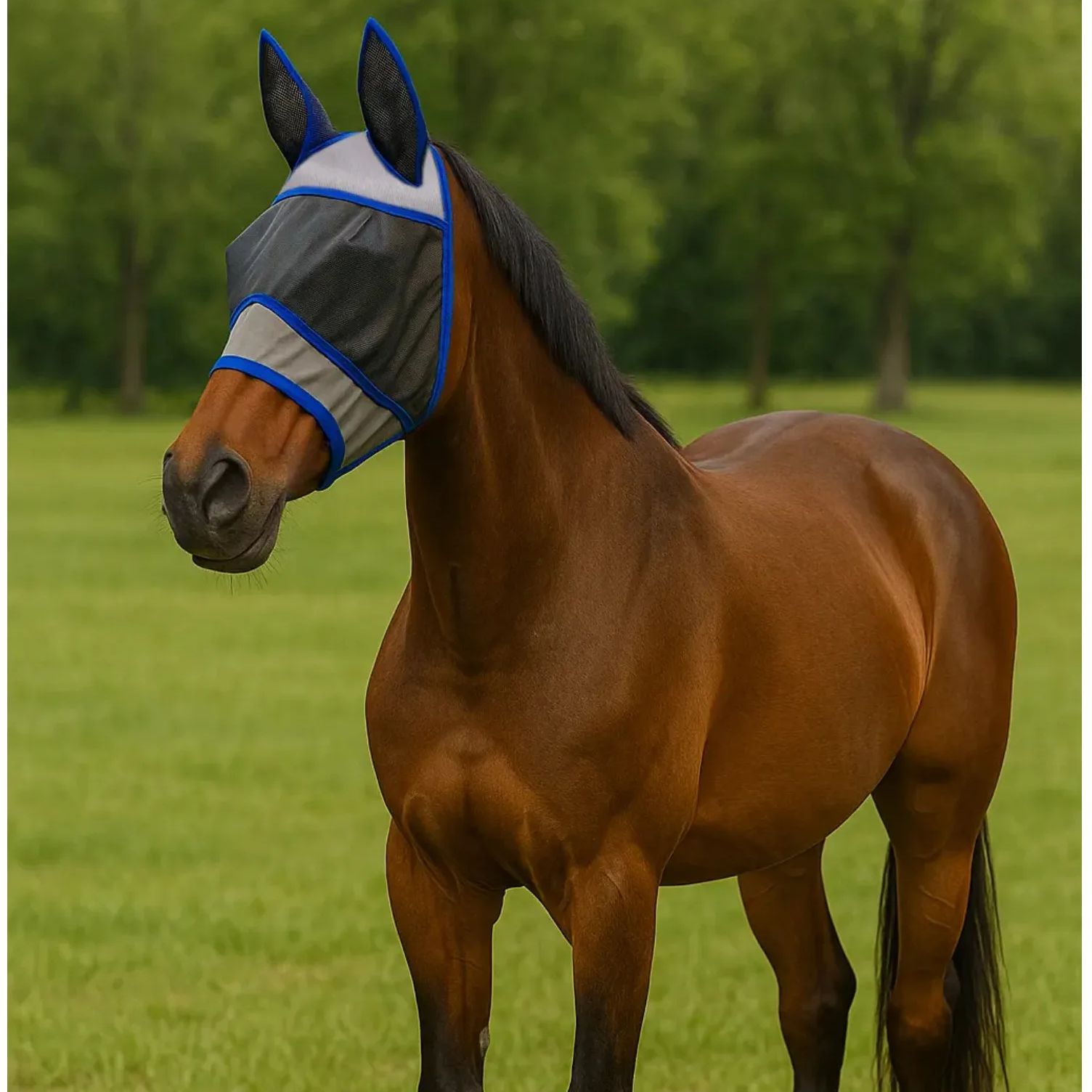New Horse Flying Mask Mosquito Fly Proof Horsehead Cover Sunshade Mesh Ventilation Adjustable Equestrian Supplies