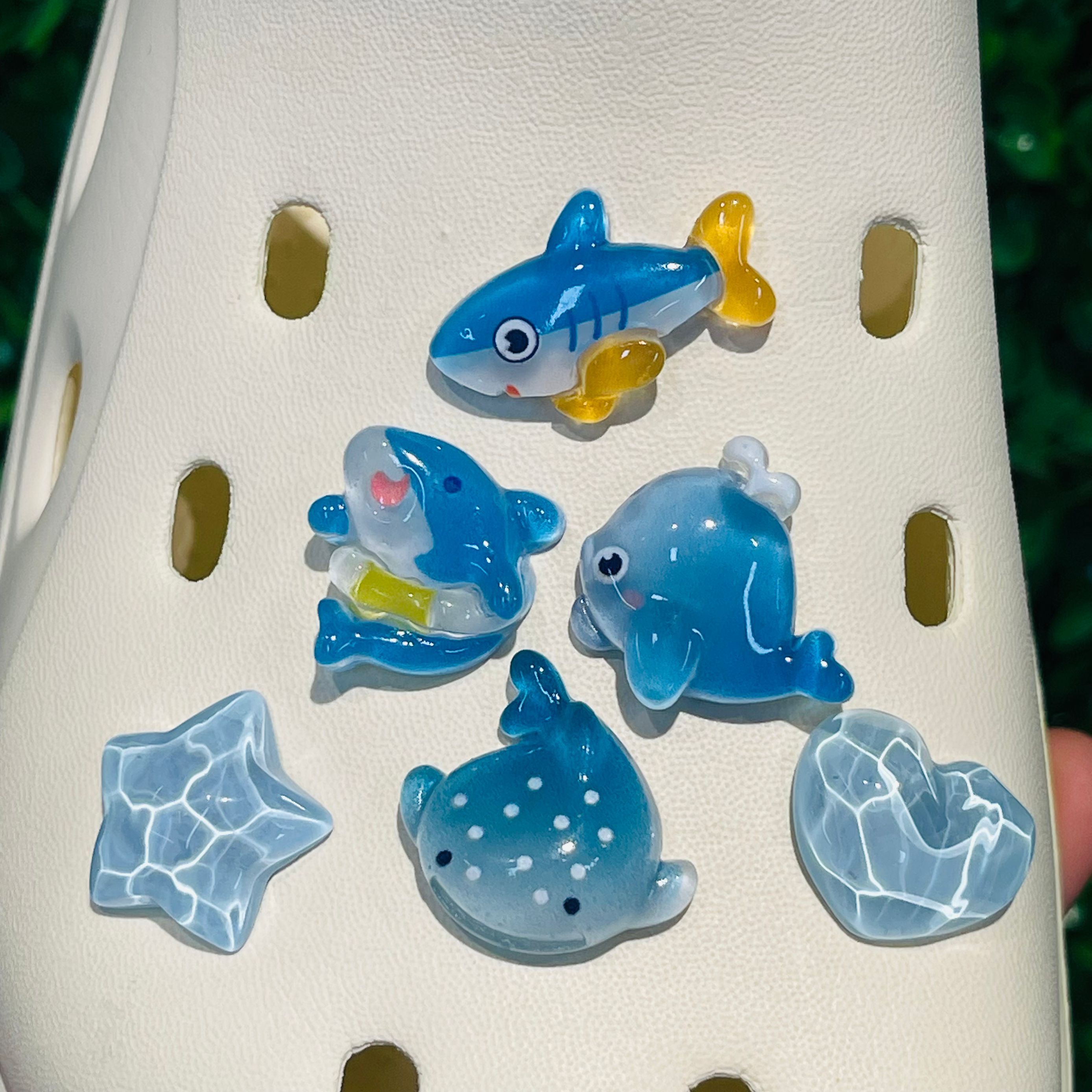 6szt Cartoon Blue Whale Shark Dolphin Star Heart Resin Shoe Charms Buckle Clog Garden Shoes Decorations Hole Slipper Accessories