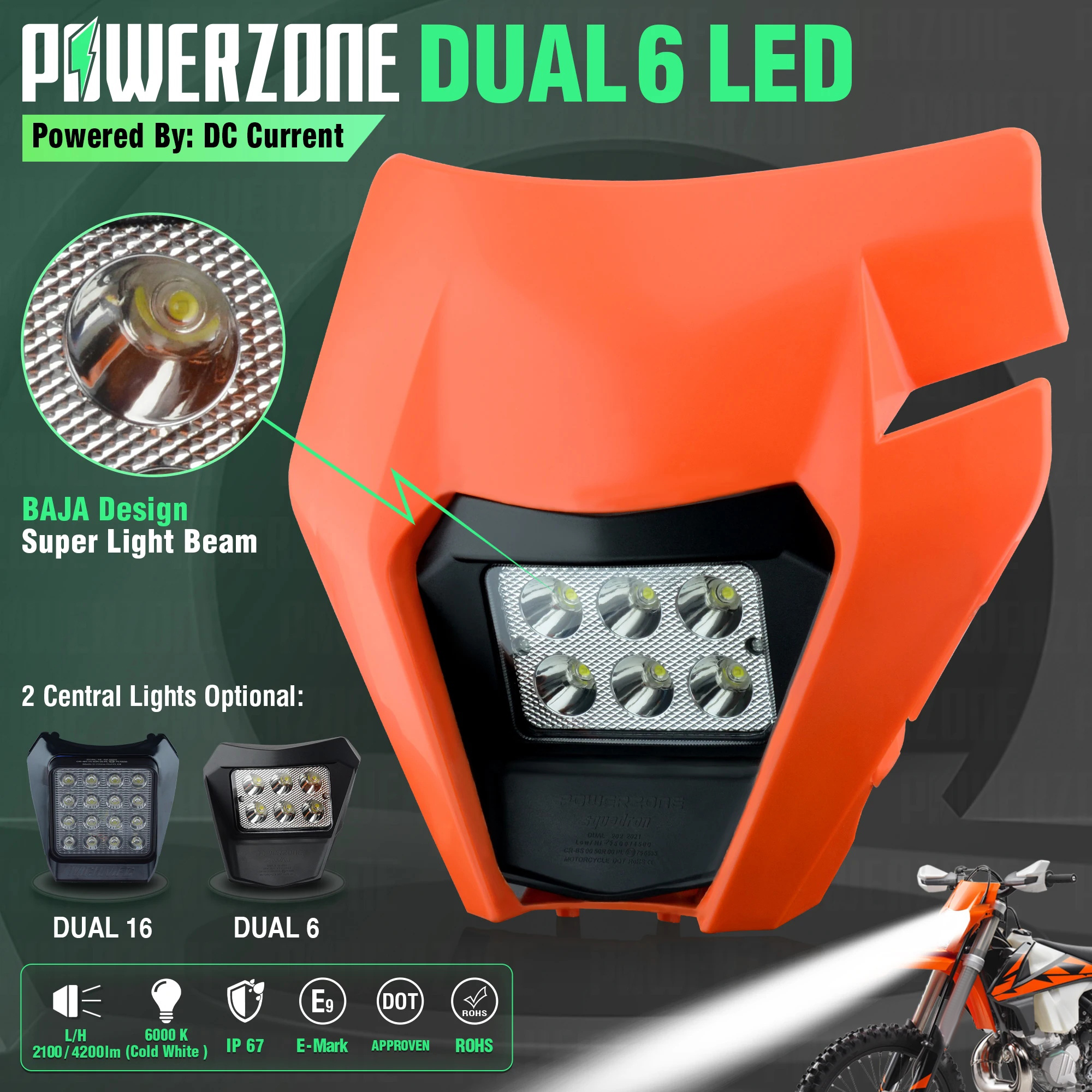 PowerZone reflektor LED motocyklowy reflektor reflektor Supermoto Fairing dla KTM EXC SXF MX motor terenowy Enduro LED reflektor