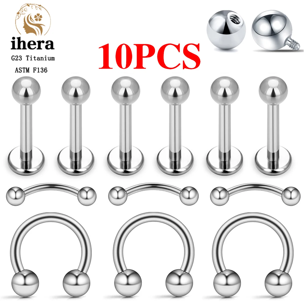 10 PZ G23 Titanio Sopracciglio Penetrante Gioielli Naso Setto Anello Penetrante C Rod 16G ASTM F136 Donne Labret Lip Stud All'ingrosso