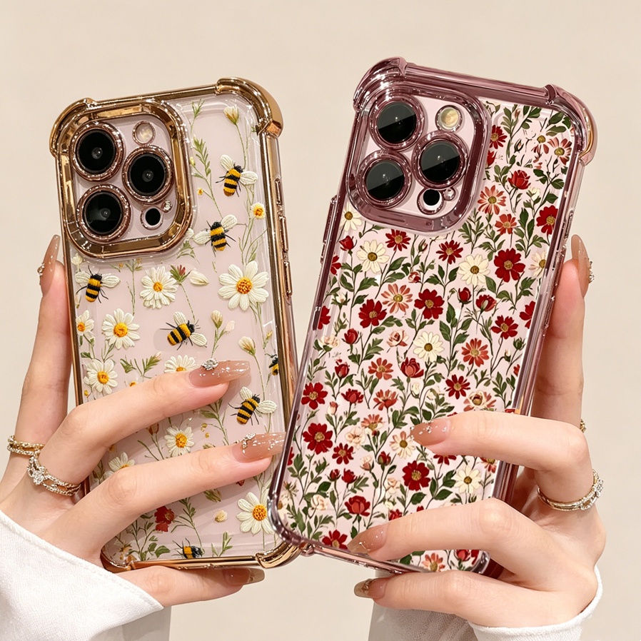 Case voor Huawei Honor 600 400 Pro Magic 7 Lite X5C X6D X7D X8D X9D X8C X8A X7A X6C X9B X5B X6A X9A, modieus bloemenprint, geplateerde hoes