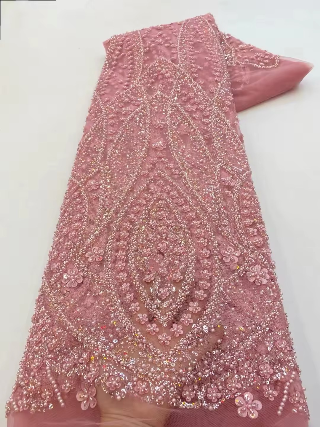 Beautiful Nigerian Sequins Party Lace African Beads Lace Fabric 2026 High Quality 5Yards African French Tulle Net Lace Wedding