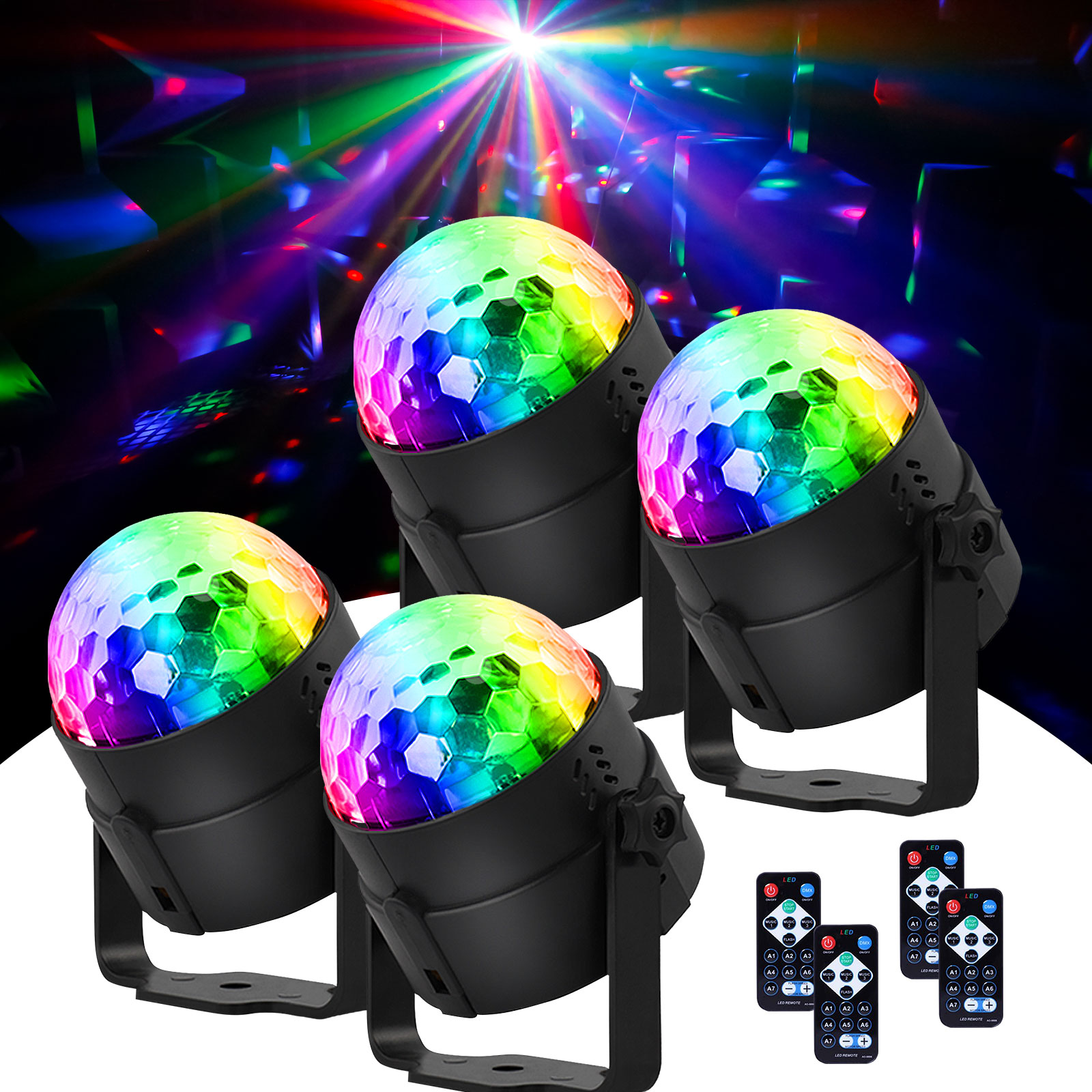 U'King 4 STKS RGB LED Podium Disco Licht Roterende DJ Bal Strobe Afstandsbediening LED Magische Bal Licht Kerstfeest Club Show Lamp