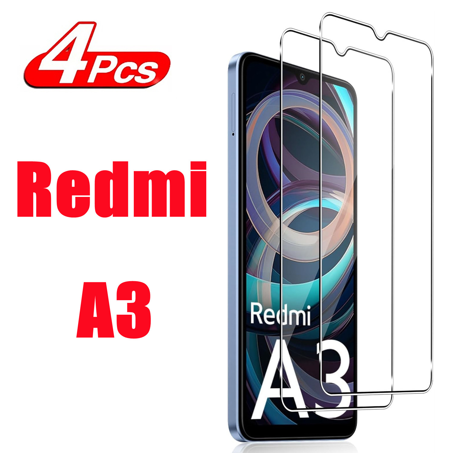 1/4 Pieza de Película Templada de Alta Definición HD+Xiaomi, Vidrio Templado de Alta Calidad para Redmi A3, Protector de Pantalla de Vidrio
