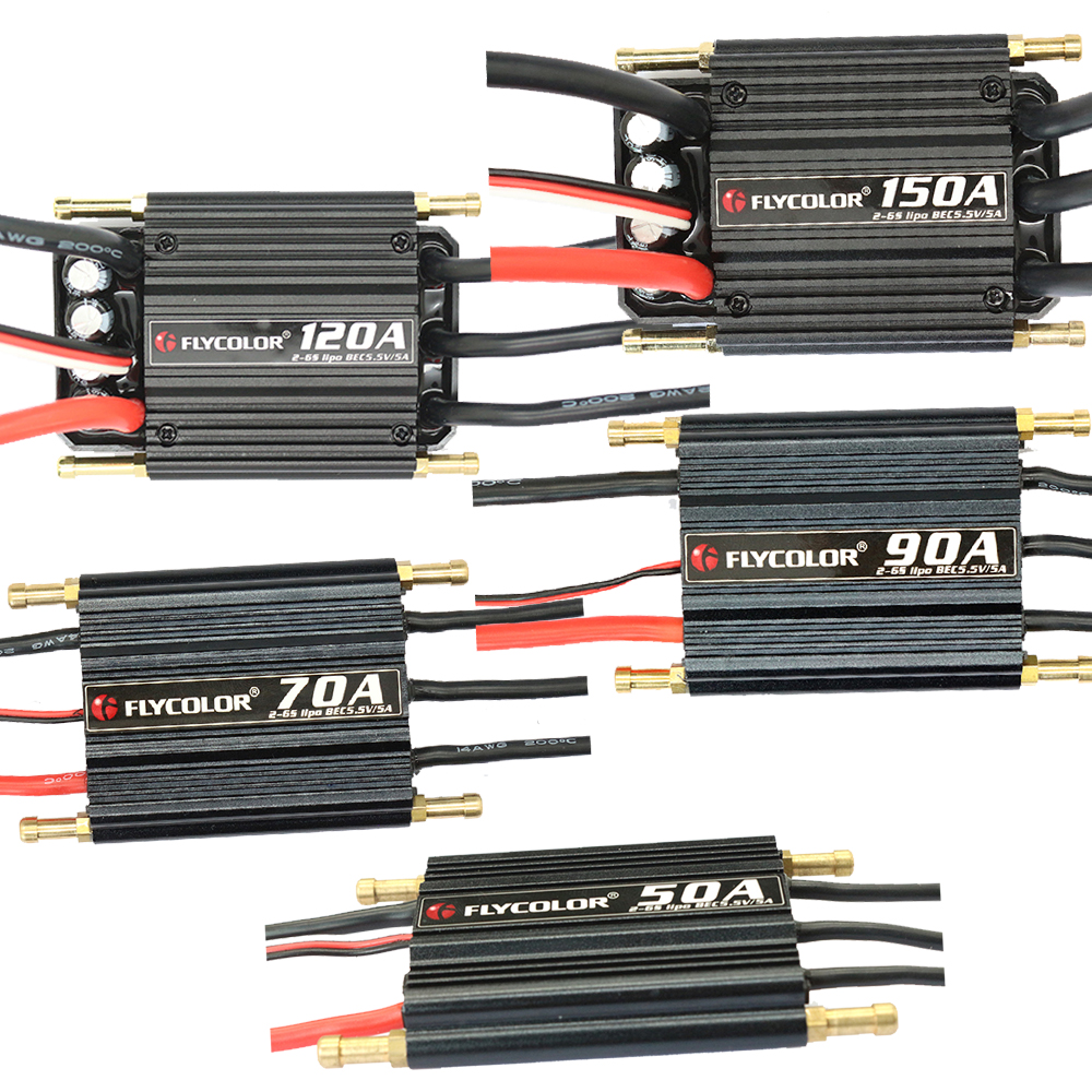 Flycolor Brushless 50A 70A 90A 120A 150A ESC ตัวควบคุมความเร็ว 2-6S Lipo BEC 5.5V/5A สำหรับเรือ RC