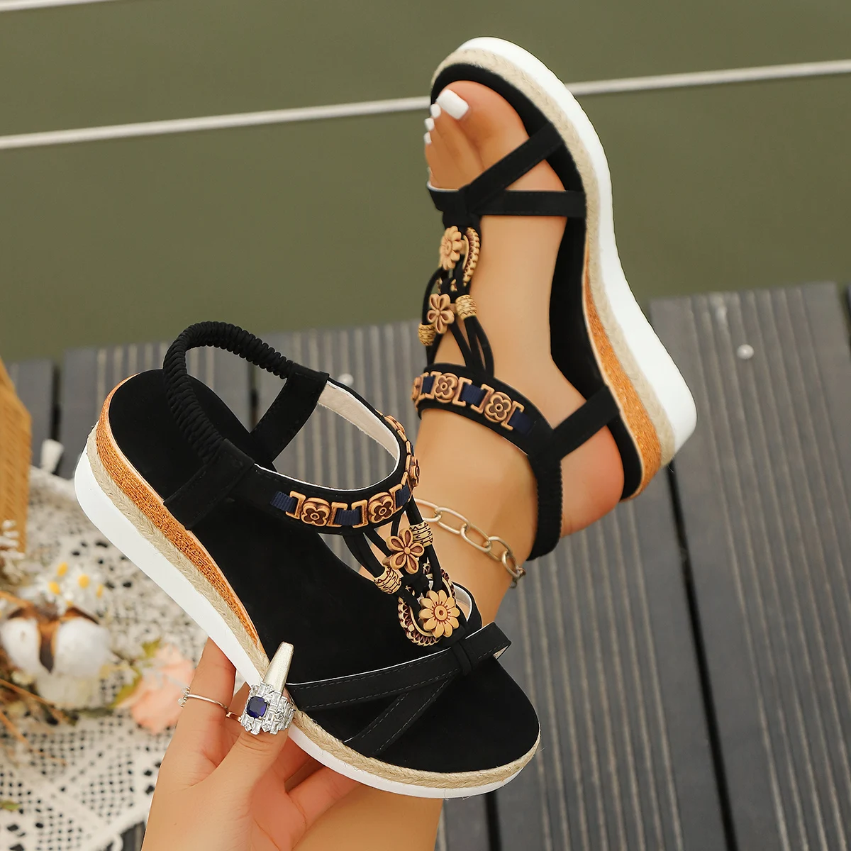 Frauen Keil Sandalen Sommer 2024, Geflochtene Band Plattform Gladiator Sandalen Frau Dicken Boden Strand Schuhe Frauen Alias De Mujer