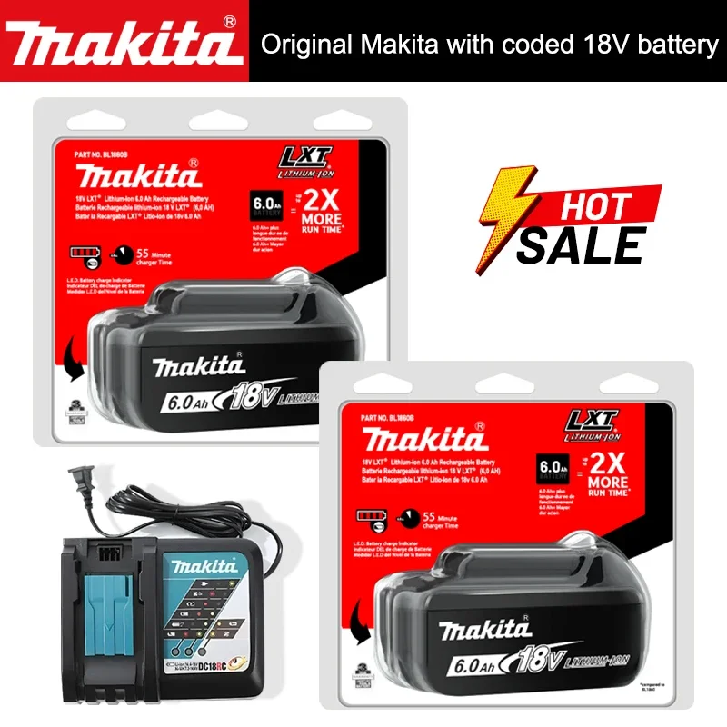 100% Original Makita 18V 6.0 Rechargeable Lithium Battery with LED Indicator High Capacity for Makita Cordles Power Tool Battery