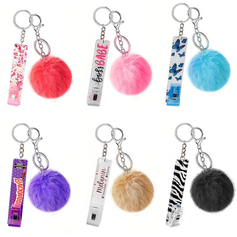Lindo llavero con pinza para tarjetas de bola, extractor de tarjetas para uñas largas, Clip para tarjetas ATM, Extractor de tarjetas sin contacto para mujeres