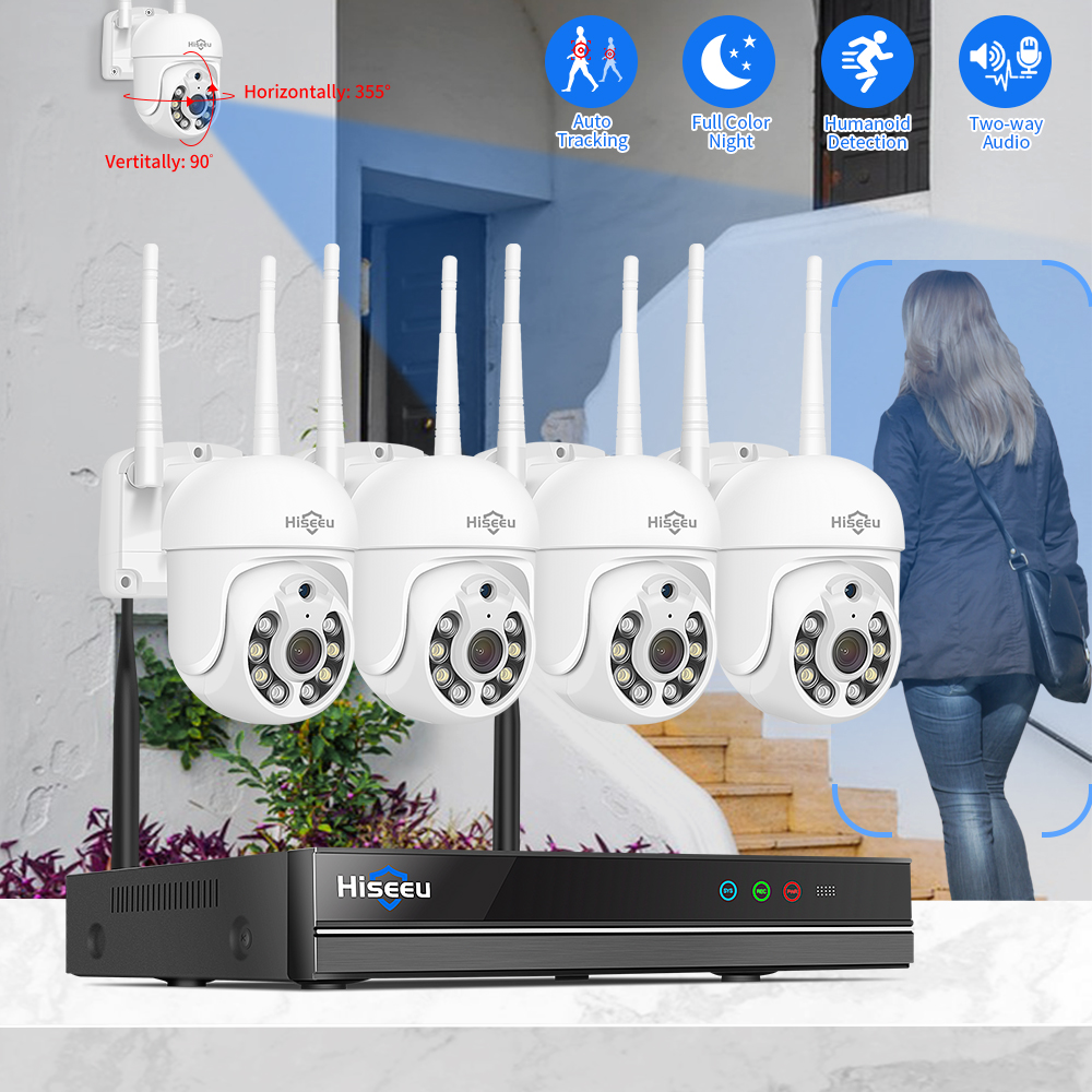 Hiseeu-Kit de sistema de cámaras de vigilancia de seguridad WiFi, 3/5MP, seguimiento de movimiento, visión nocturna en Color, NVR de 10 canales, conjunto de cámaras CCTV inalámbricas