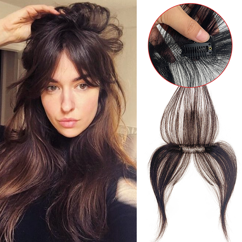 Menselijk haar Natuurlijke voorhoofd Franjes Haar pony 3D Franse pony Pruik voor vrouwen Haarstukken Hoofdgordijn Stuk Achtvormige pony