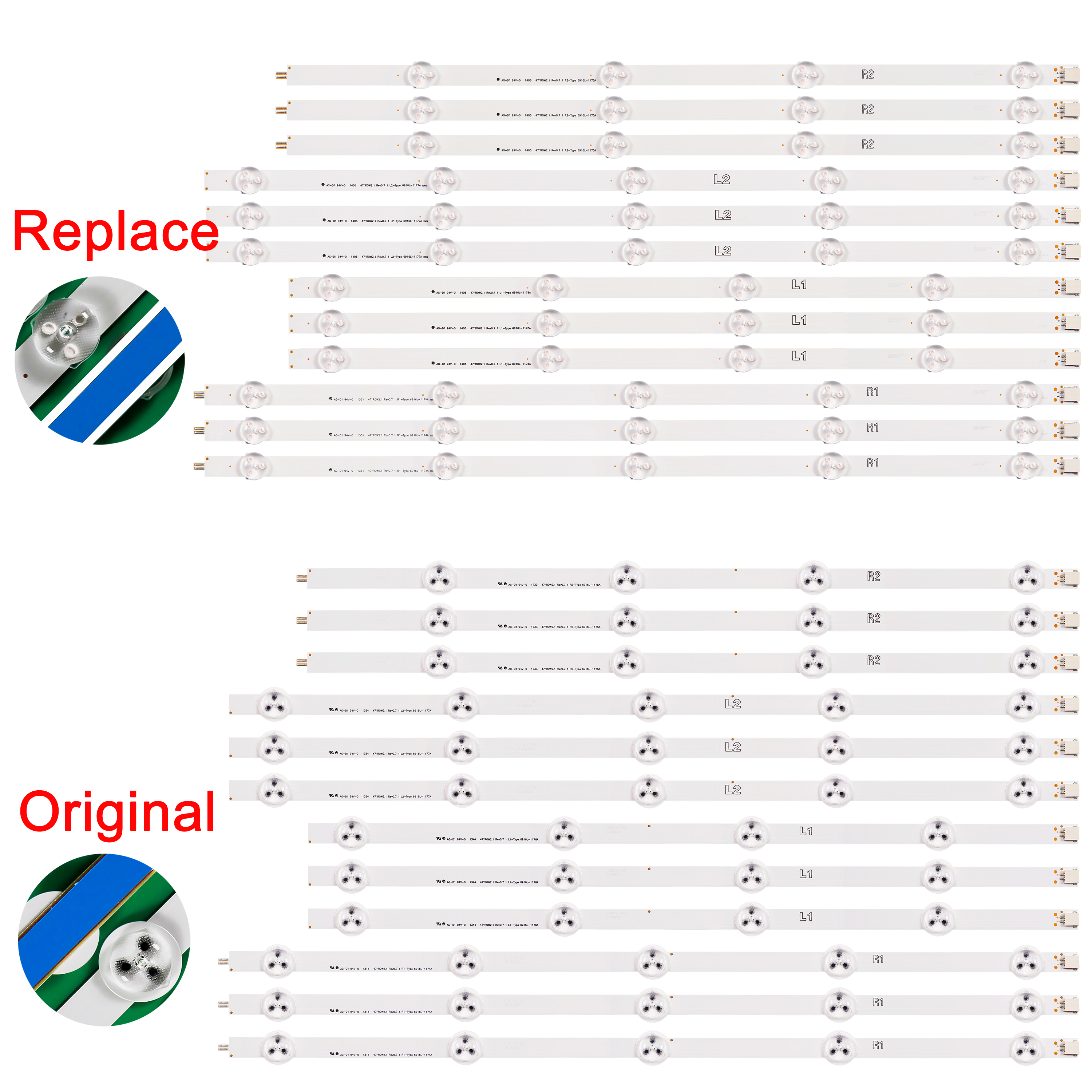 LED-Hintergrundbeleuchtungsstreifen für 47LN5708-ZA 47LN570R-ZA 47LA620S 47LN5400 47LN540V 6916L-1174A 6916L-1175A 6916L-1176A 6916L-1177A