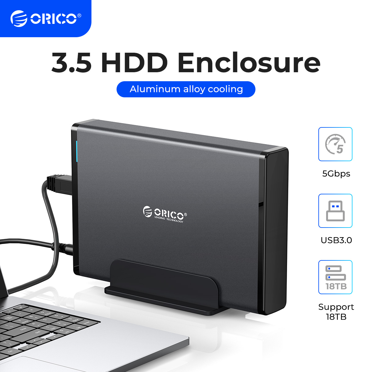 ORICO Custodia per HDD da 3,5'' Adattatore SATA a USB 3.0 Custodia per disco rigido esterno per custodia per disco HDD SSD da 2,5" 3,5" per PC