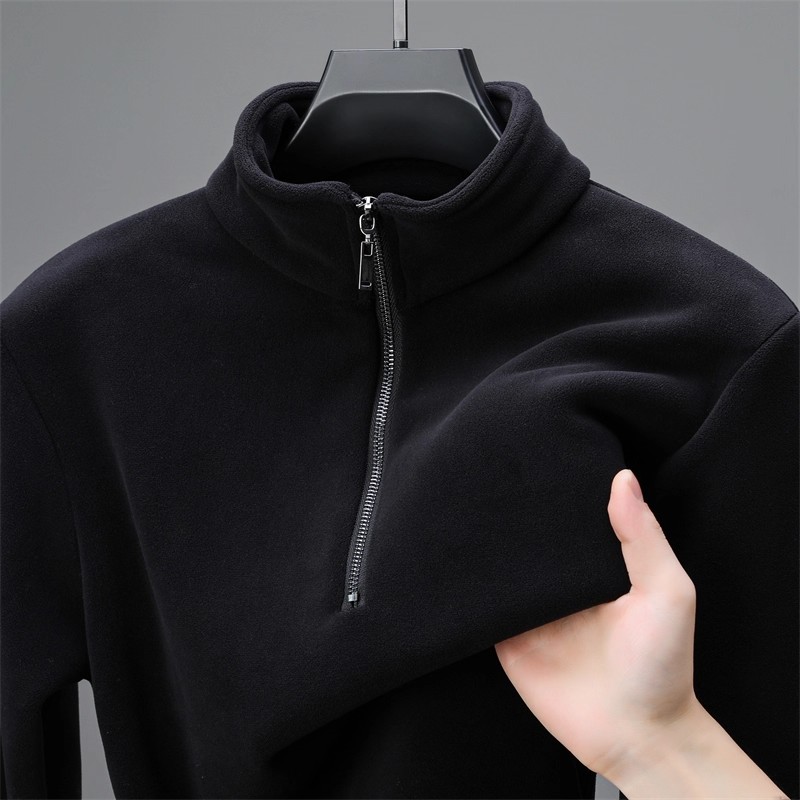 Novo Mole Masculino com Forro de Fce e Zíper, Cseta Térmica de Manga Longa, Design de Gola Alta, Casual Streetwear