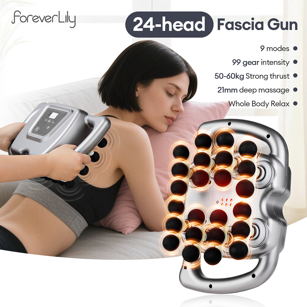 Fascia-pistool met 24 koppen 99 niveaus Sterkte Hoogfrequente trillingen Lichaamsmassagepistool Rug- en taillemassager Nek-schouder masajeador