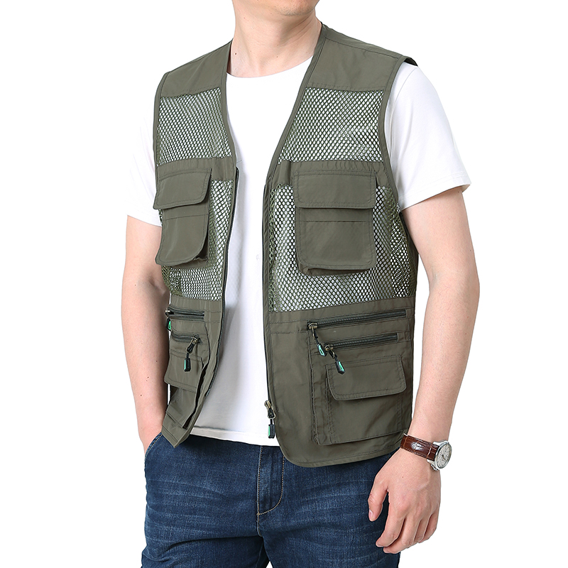 Nuovo gilet estivo da uomo in rete sottile ad asciugatura rapida con tasche multiple, gilet da pesca, gilet casual, spalla oversize scavata