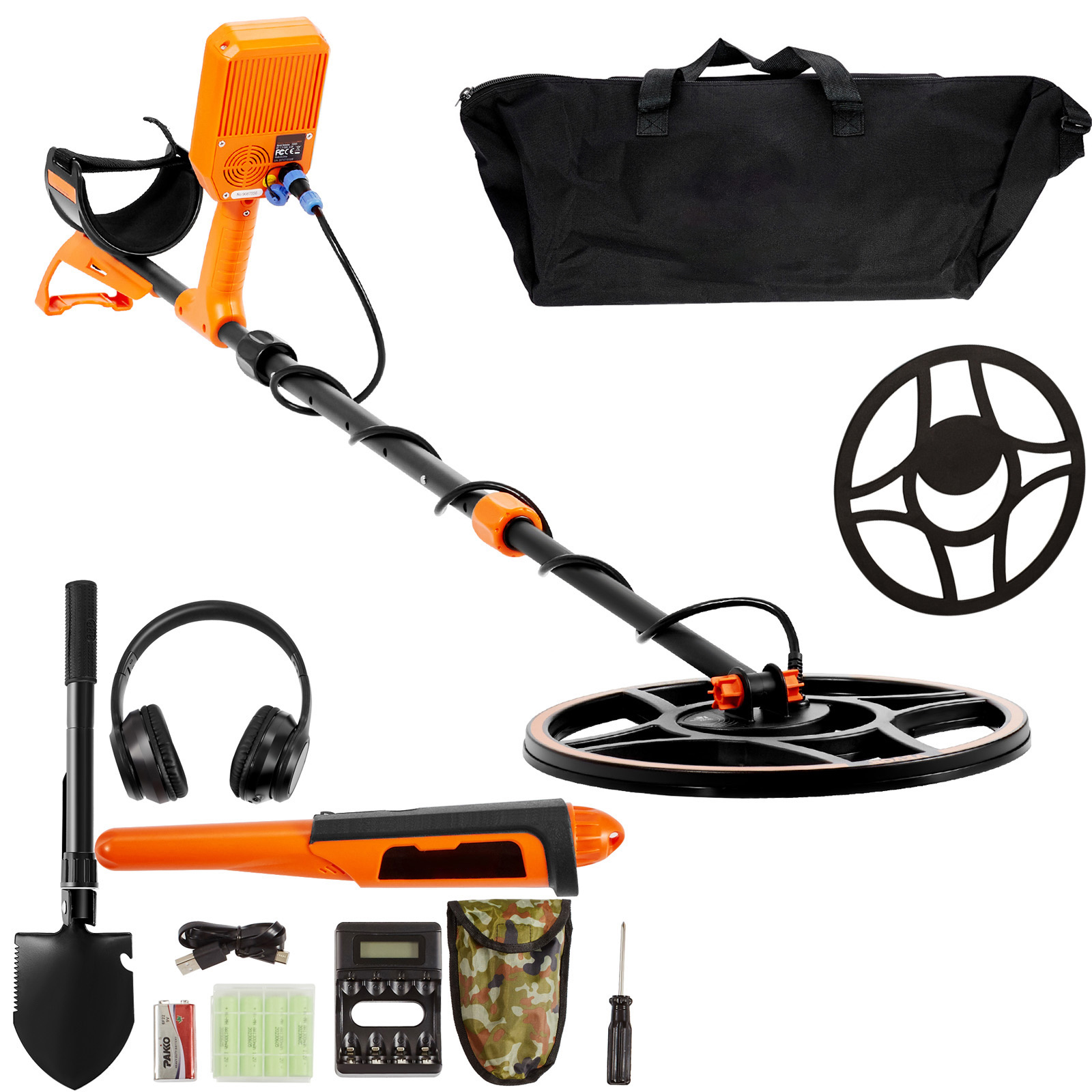 SucceBuy Détecteur de métaux rechargeable professionnel 12" Bobine étanche IP68 39-50 po réglable + LCD 7 modes pour la chasse au trésor