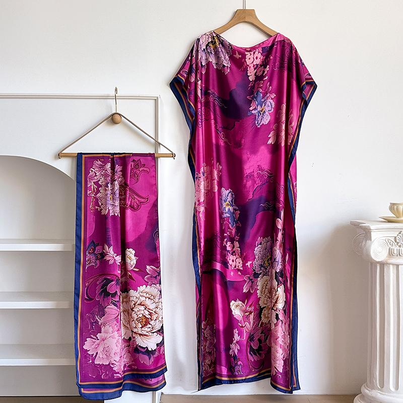 NIEUWE Mode Zomerjurk Met Grote Sjaal Dubai Turkije Kaftan Moslim Losse Abaya Vrouwen Afrikaanse Casual Maxi Bloem Sjaal Gewaad