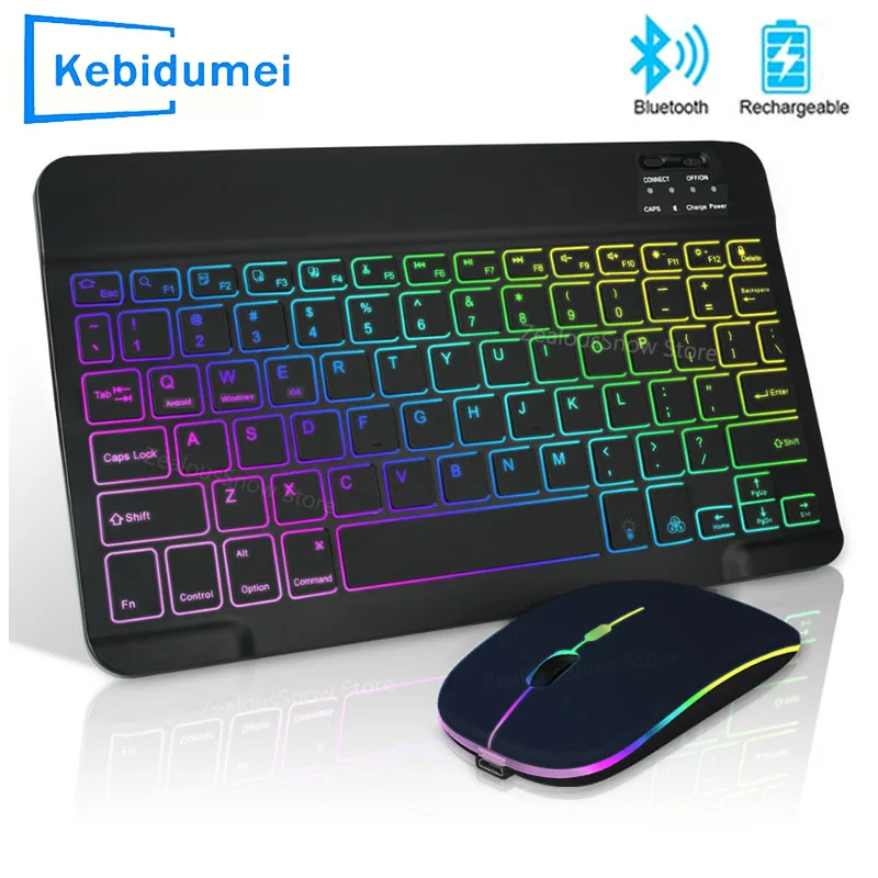 Mini clavier sans fil Bluetooth rétroéclairé rvb, souris 2.4 ghz, pour tablette, téléphone portable, Windows, Android, iOS, Ultra léger, mince, pour iPad