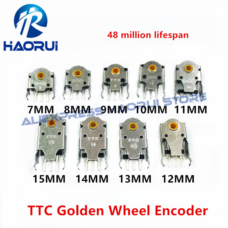 Encodeur de roue dorée TTC, 5 pièces, 7MM 8MM 9MM 10MM 11MM 12MM 13MM 14MM 15MM, décodeur de souris 48 millions d'une durée de vie, haute précision