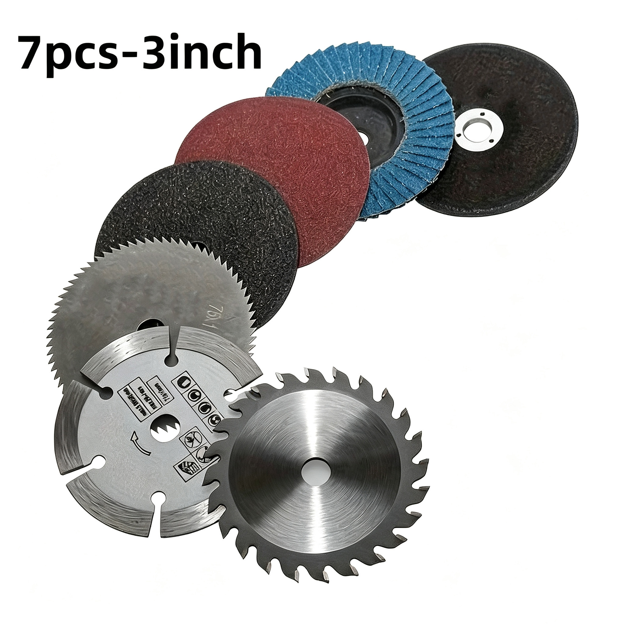 7Pcs Procut3-Inch Circular Saw Blade Set with 75mm Grinding Disc - Durable Steel Structure, Including Chain Saw Disc Blades, Me