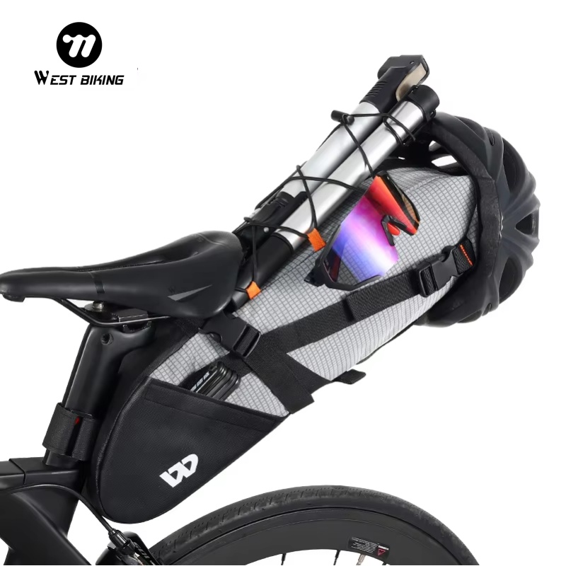 Tas Sadel Sepeda Bersepeda Barat 10L Tas Sepeda Dapat Dilipat Di Bawah Tempat Duduk 100% Alat Tahan Air Tas Pannier MTB Road Bersepeda Ekor Belakang