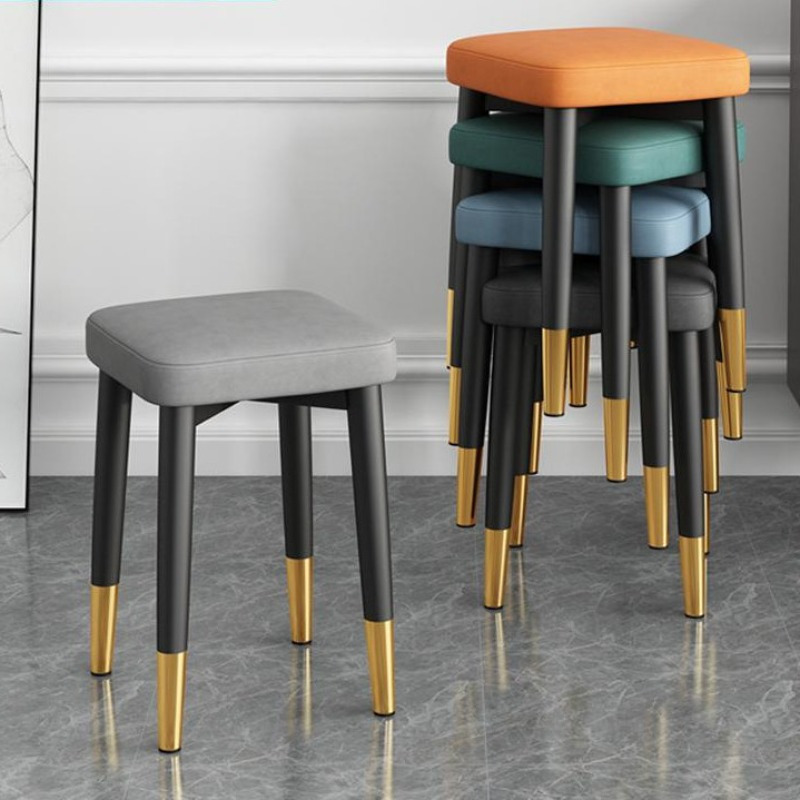 Taburete acolchado moderno para comedor, salón, dormitorio y oficina |   con cubierta de pie dorada, pata de construcción entrecruzada