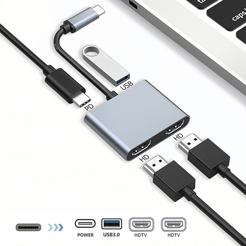 4 w 1 2 w 1 Typ C do podwójnego HDMI Rozgałęźnik rozszerzający PD USB HUB 4k Multi Displayer Converter Obsługa szybkiego ładowania