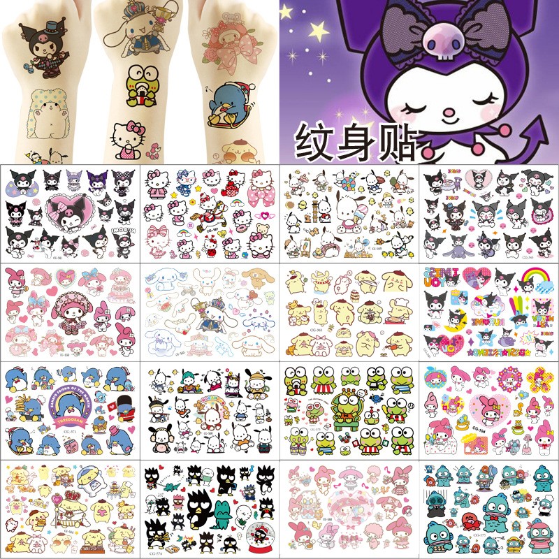 Sanrio Hello Kitty Cat Tattoo Aufkleber Kuromi Mymelody Tattoos Cinnamoroll Aufkleber Cosplay Dekor Temporäre wasserdichte Kunst Tattoo