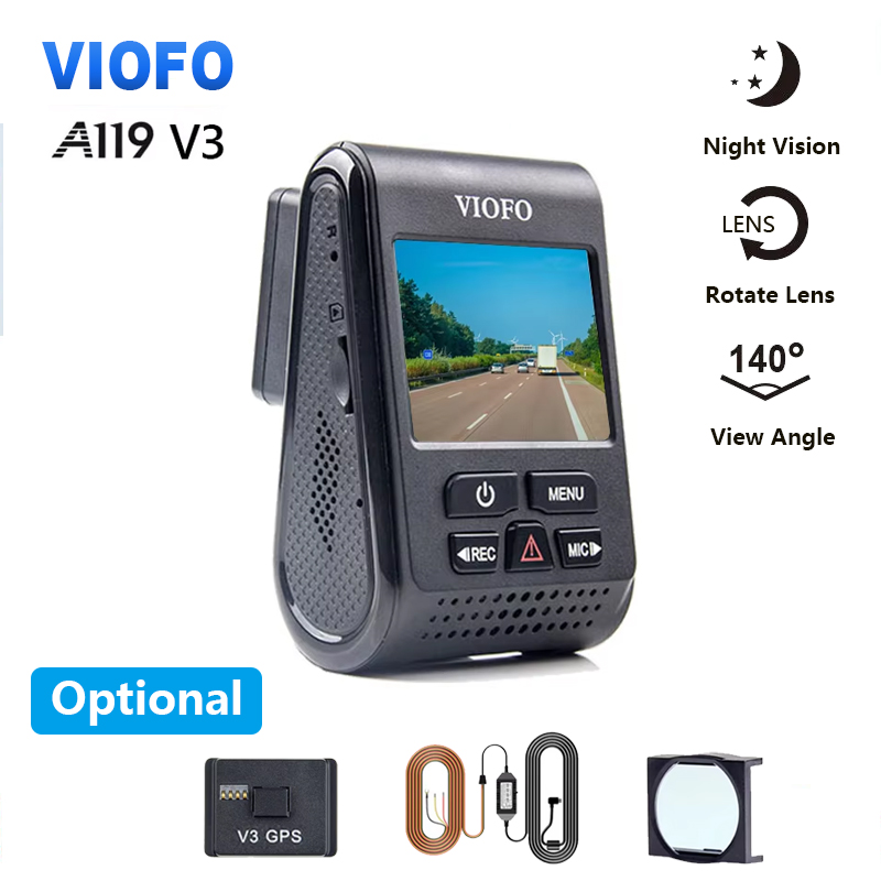 VIOFO A119 V3 2K DVR Mobil Penglihatan Malam Super Quad HD Kamera Dasbor Mode Parkir Lensa Rota G-sensor 2560*1600P GPS Opsional CPL