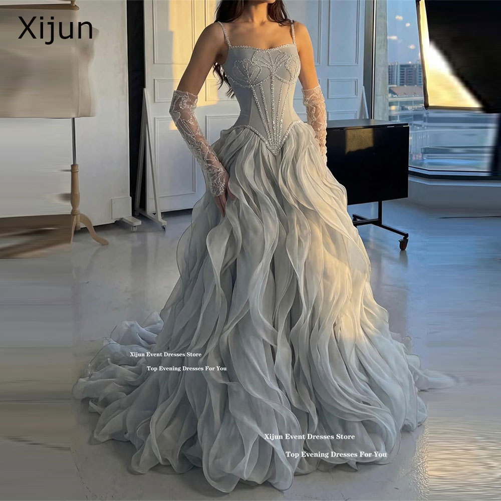 Abiti da sera lunghi di lusso Xijun con ruches e perline, abiti da ballo formali di Dubai, abiti da ballo a trapezio con scollo a cuore e drappeggiati, personalizzabili per donna