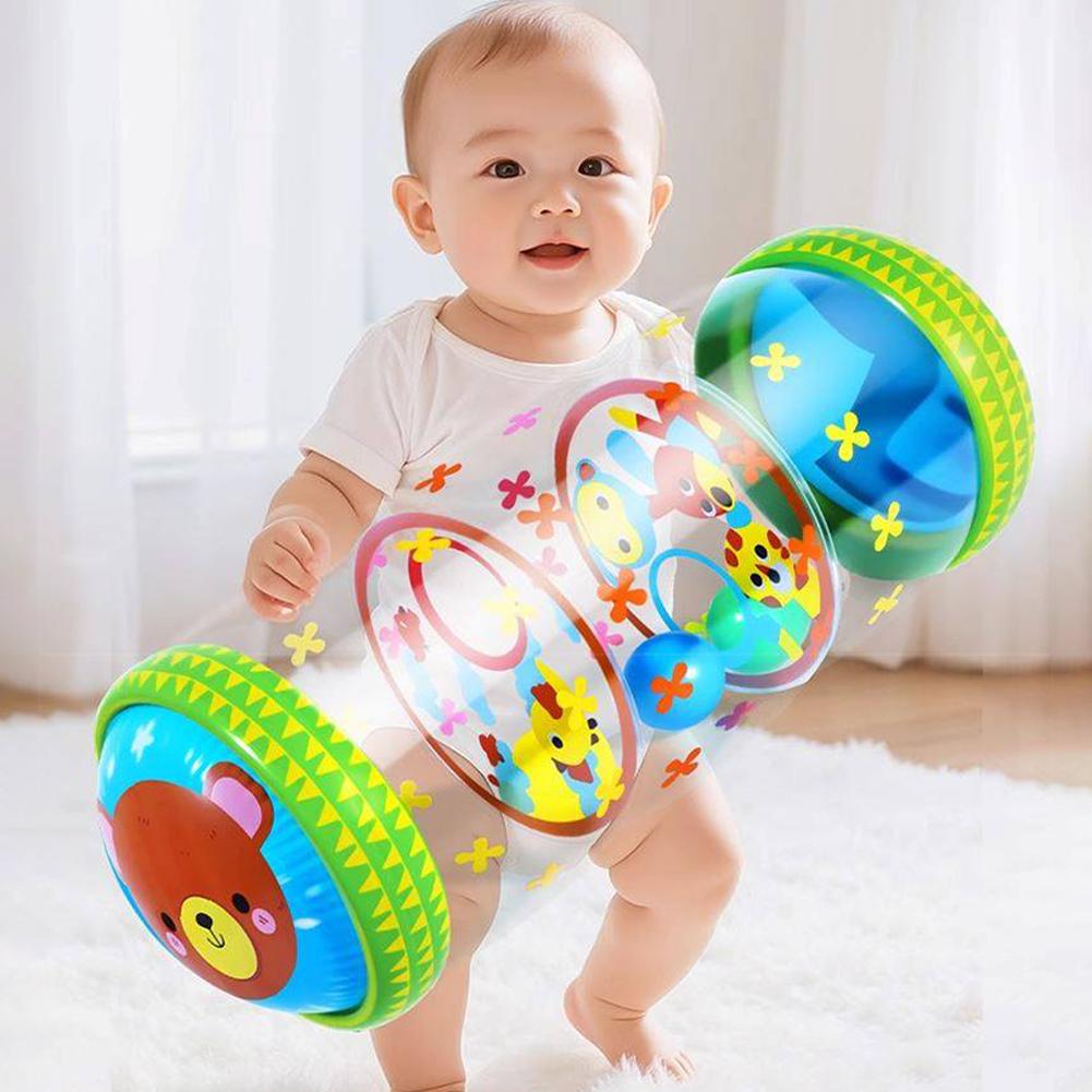 Brinquedo Inflável para Bebês, Rolo de Engatinhar com Chocalhos, Jogos para o Desenvolvimento de Bebês de 6 a 12 Meses, Brinquedo Educacional e de Fitness para Bebês