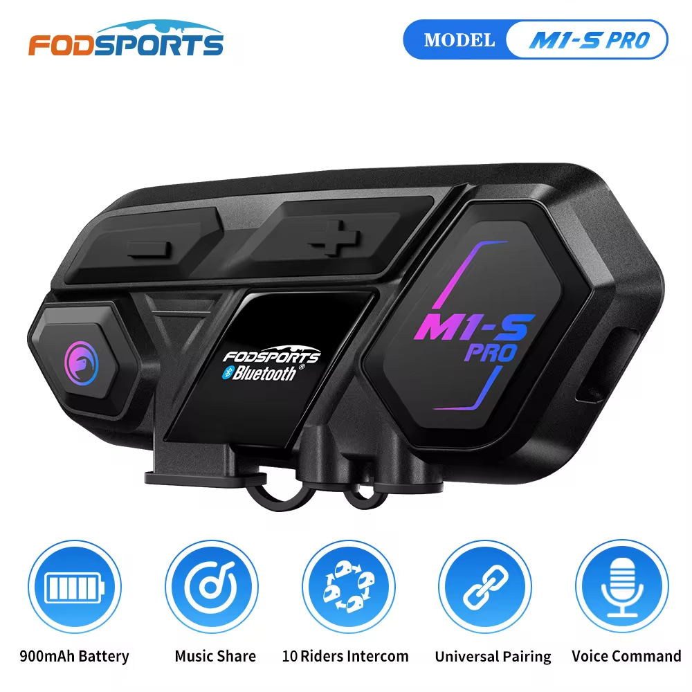 Fodsports M1-S Pro intercomunicador moto,Intercomunicador de Motocicleta Bluetooth Capacete Headset 10 Riders 2000M Comunicador BT Interfone, Compartilhar Música.